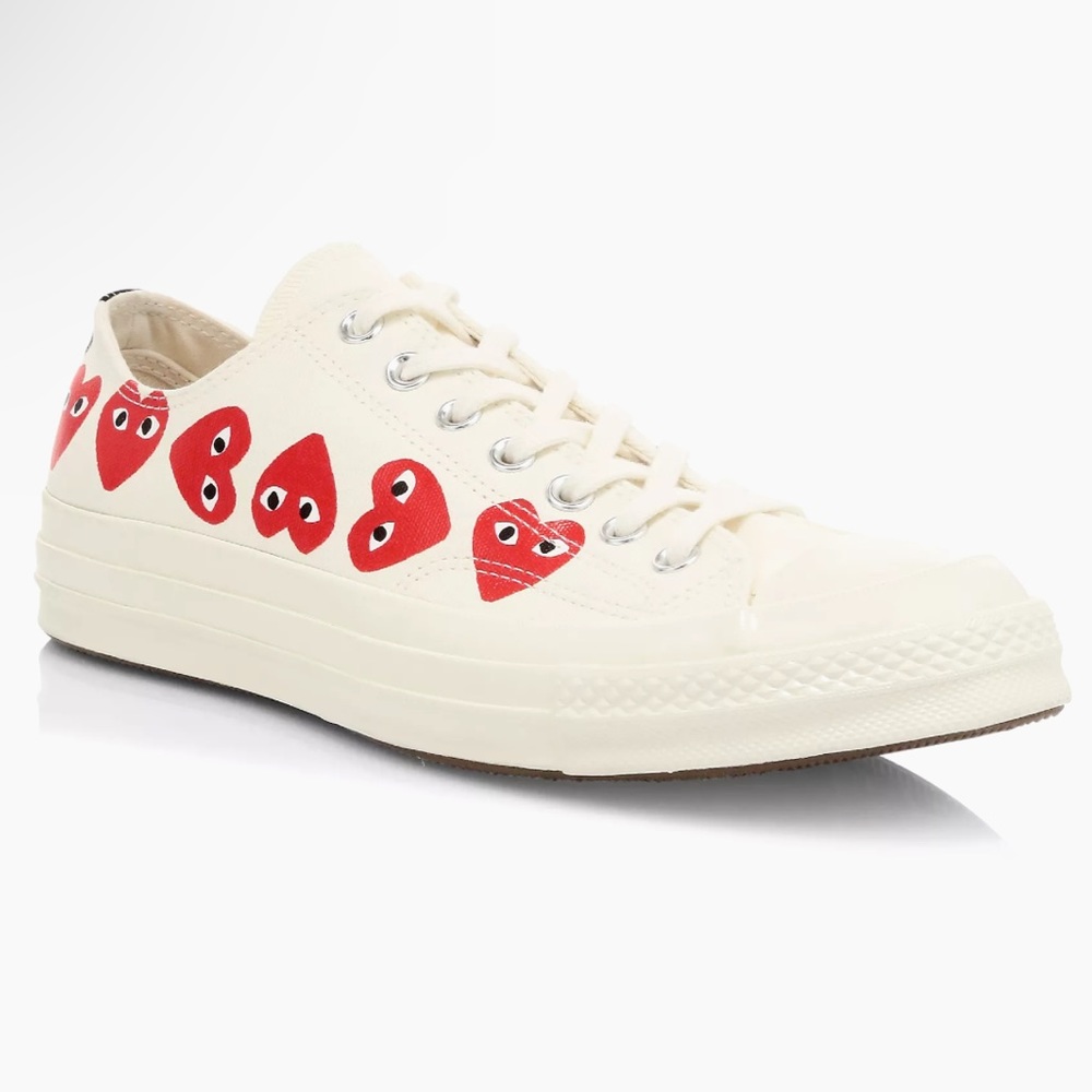 Comme des Garcons PLAY Cream and Red Sneakers